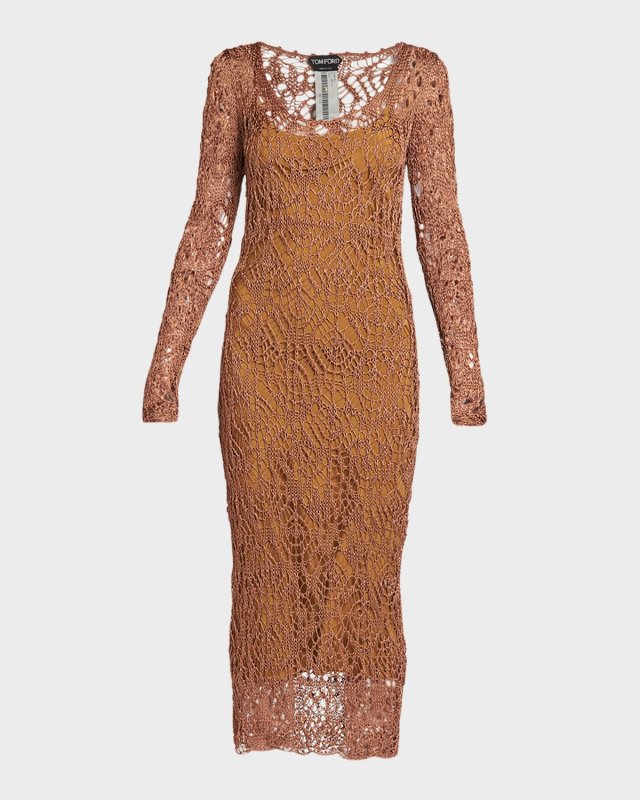 Fine Lace-Knit Midi Dress